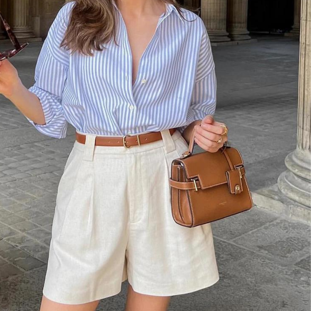 Camisa Feminina Casual Listrada com Manga Comprida - DermeBela