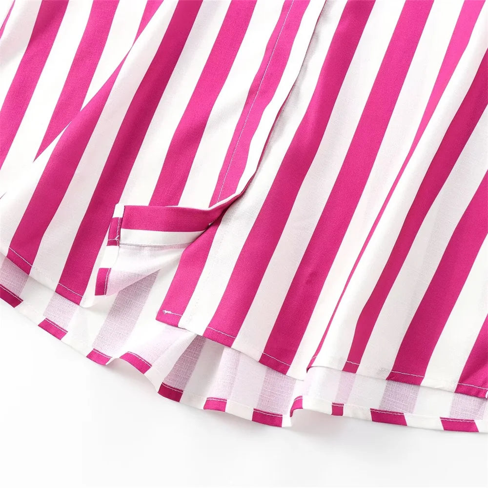 Camisa de Linho Feminina Listrada com Manga - DermeBela