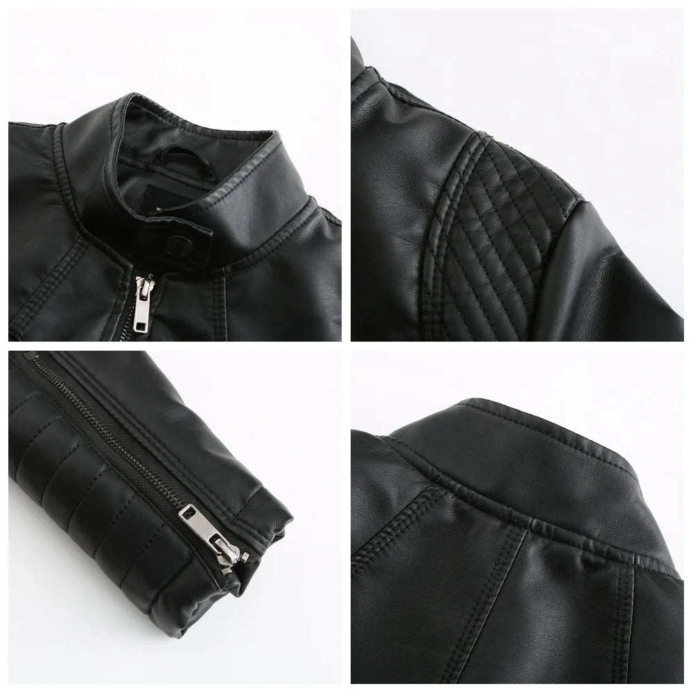 Jaqueta Feminina Couro Slim Gola Alta – DermeBela