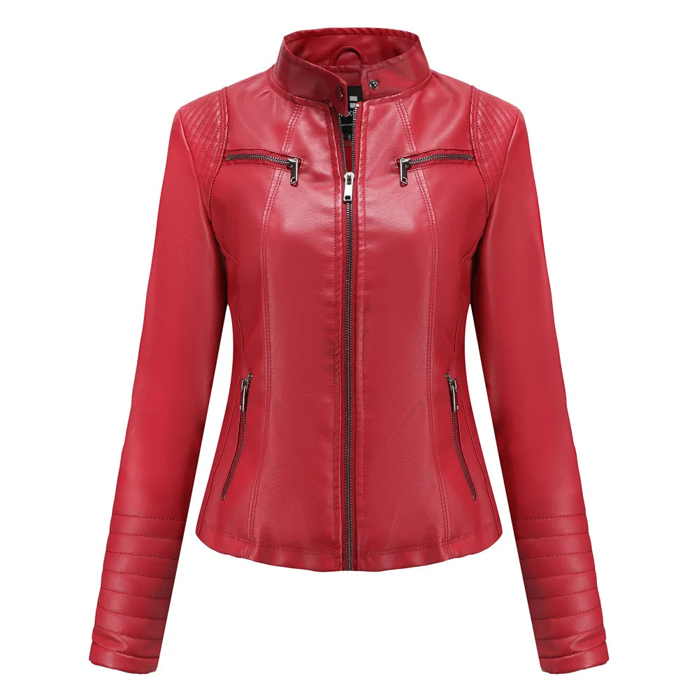 Jaqueta Feminina Couro Slim Gola Alta – DermeBela