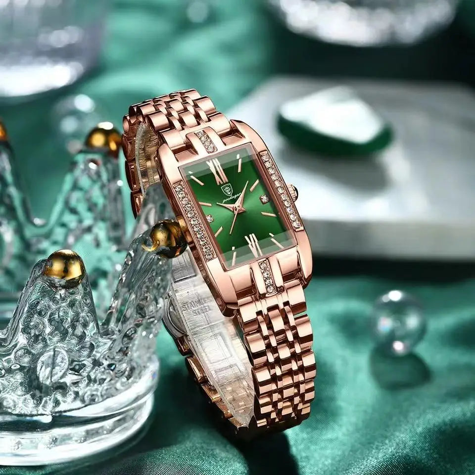 Relógio Feminino Luxo com Strass e Design Retangular - DermeBela
