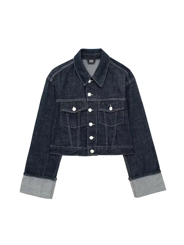 Jaqueta Denim Elegância Clássica com Lapela – DermeBela