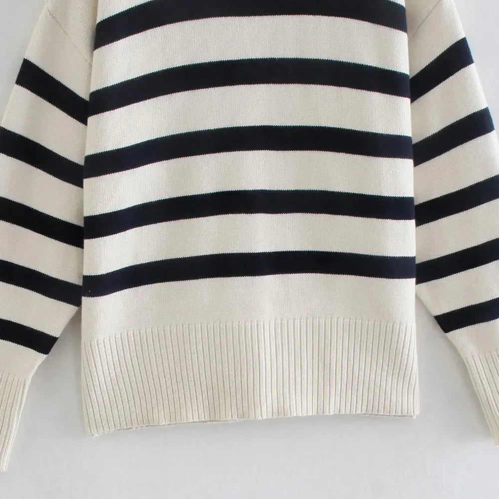 Suéter Feminino Oversized de Malha Listrada - DermeBela
