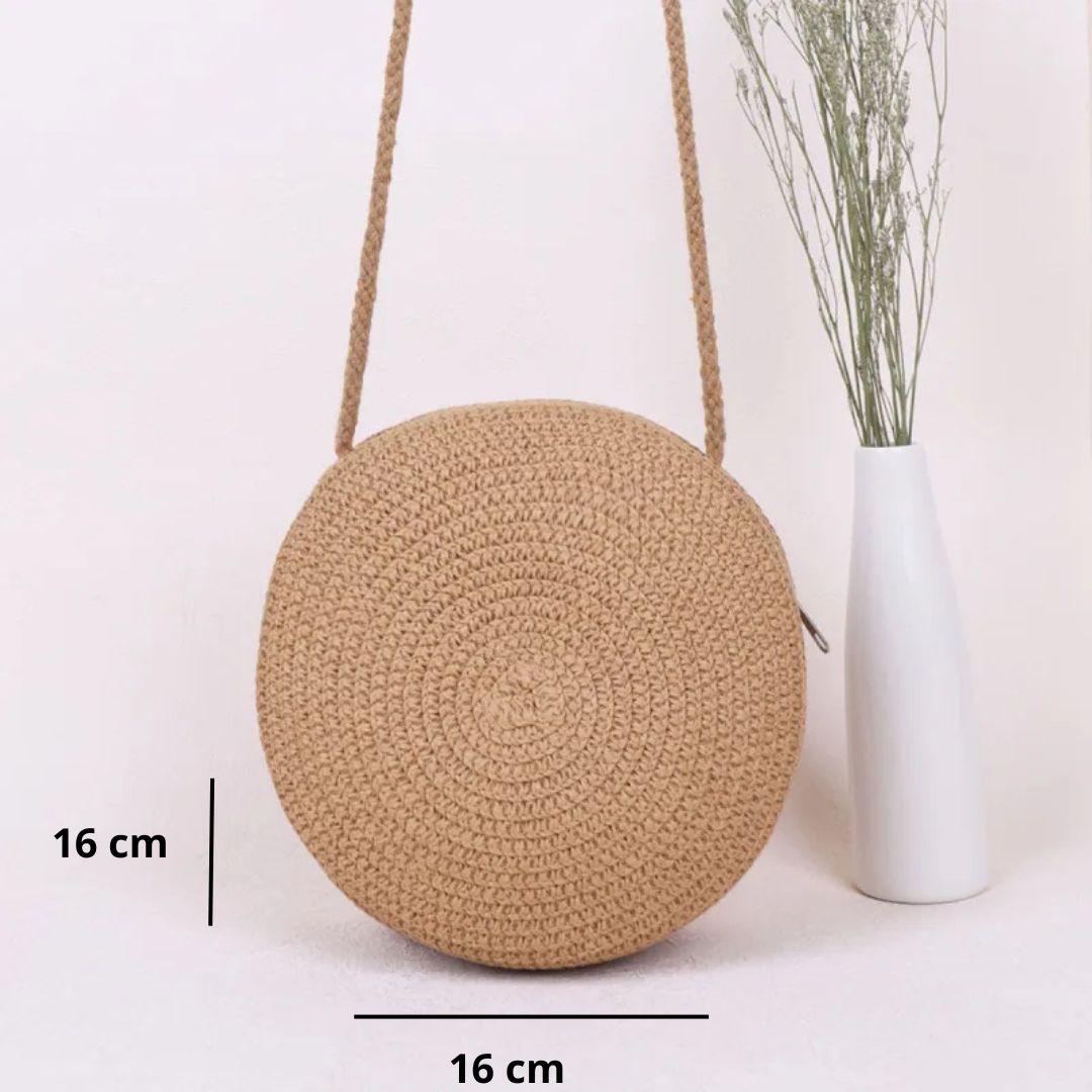 Bolsa de Palha Minimalista Redonda Crossbody - DermeBela