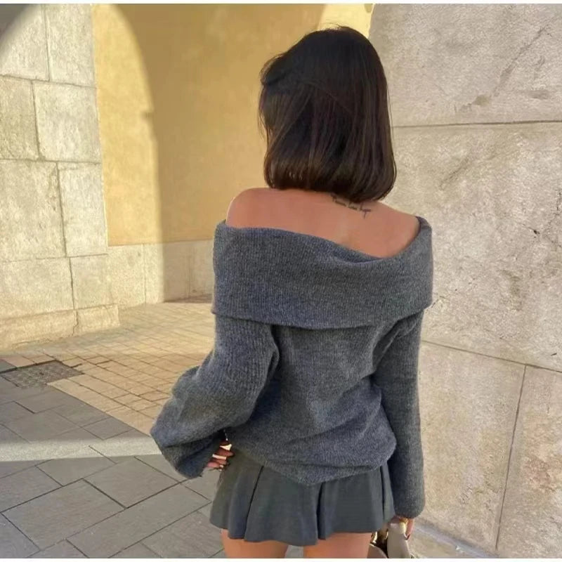Suéter Feminino Elegância Ombro solto com Manga Longa - DermeBela