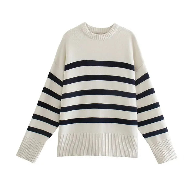 Suéter Feminino Oversized de Malha Listrada - DermeBela