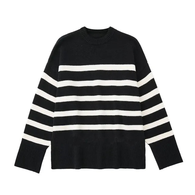Suéter Feminino Oversized de Malha Listrada - DermeBela