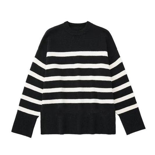 Suéter Feminino Oversized de Malha Listrada - DermeBela