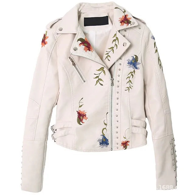 Jaqueta Feminina Floral com Rebites e Zíper - DermeBela