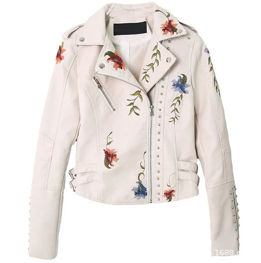 Jaqueta Feminina Floral com Rebites e Zíper - DermeBela