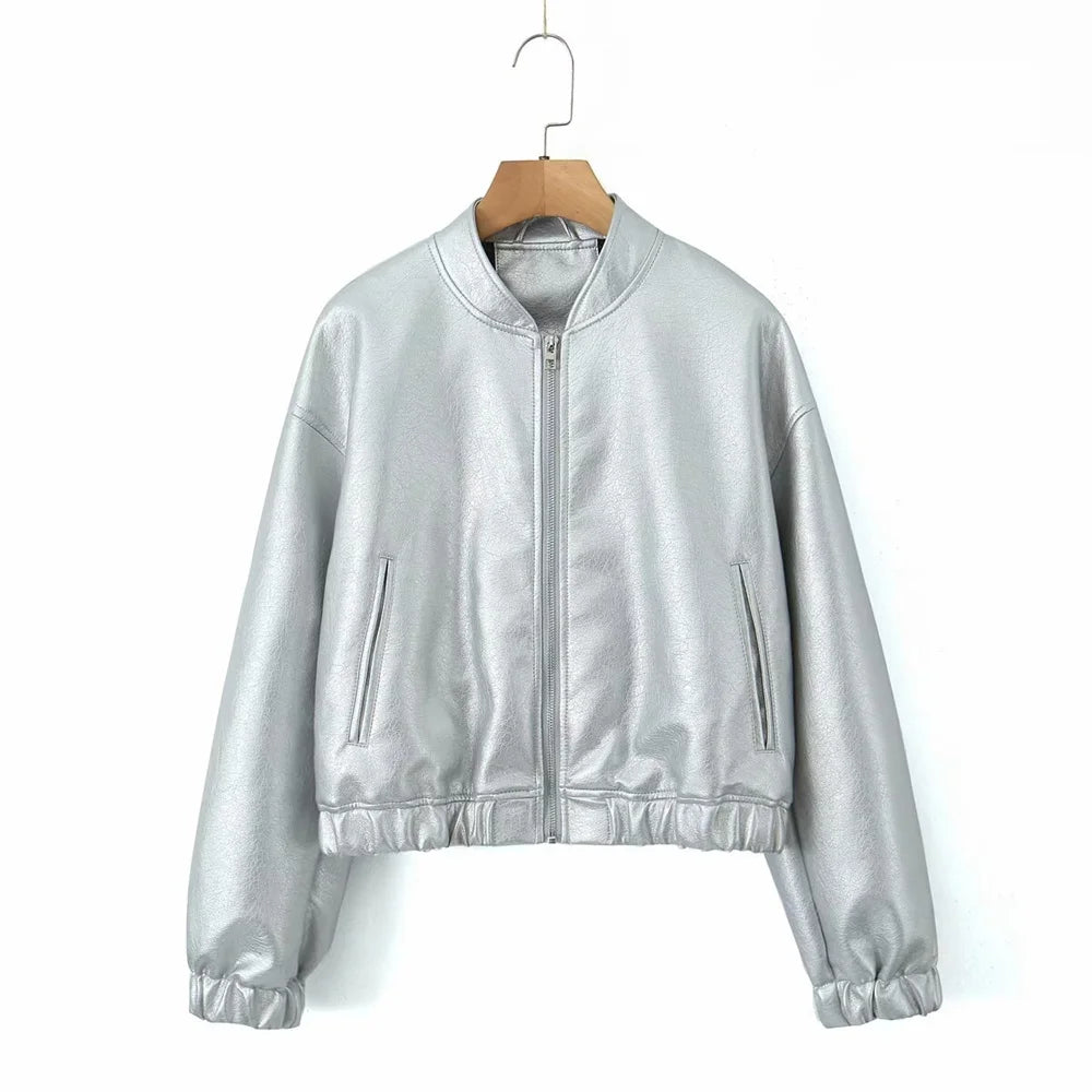 Jaqueta Curta Feminina Prata com Estilo Streetwear - DermeBela