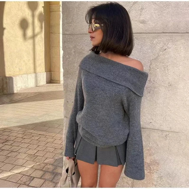 Suéter Feminino Elegância Ombro solto com Manga Longa - DermeBela