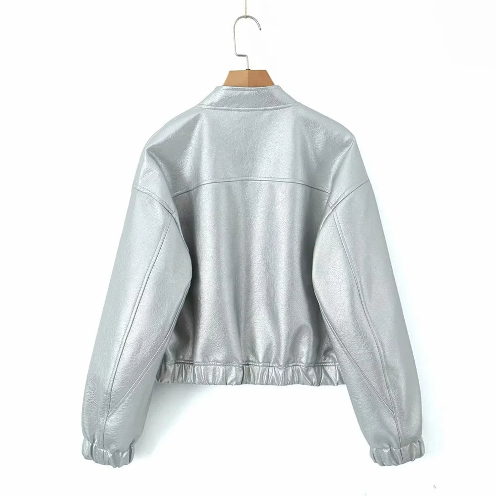 Jaqueta Curta Feminina Prata com Estilo Streetwear - DermeBela