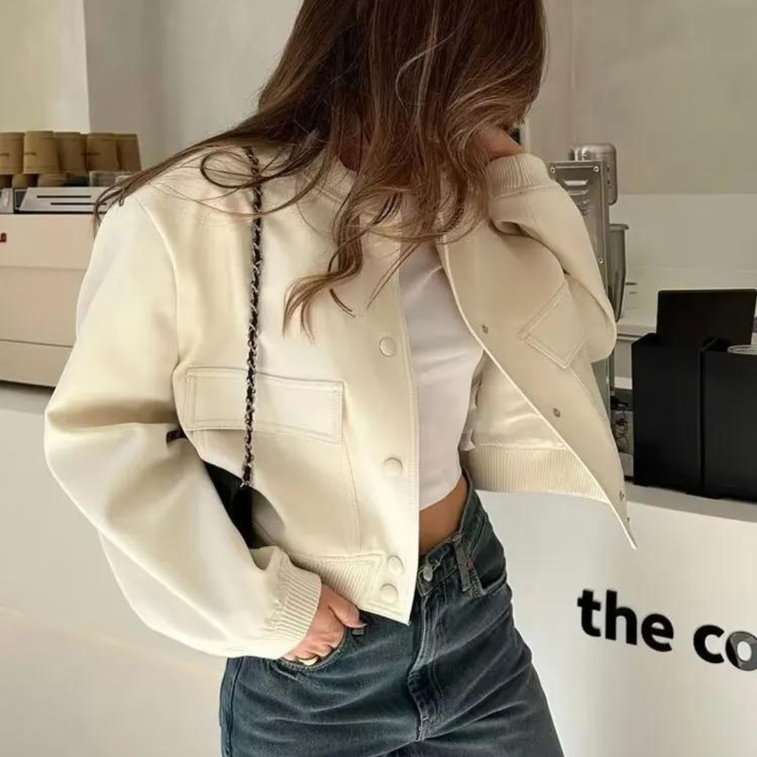 Jaqueta Bomber Feminina Vintage com Bolsos e Botão - DermeBela