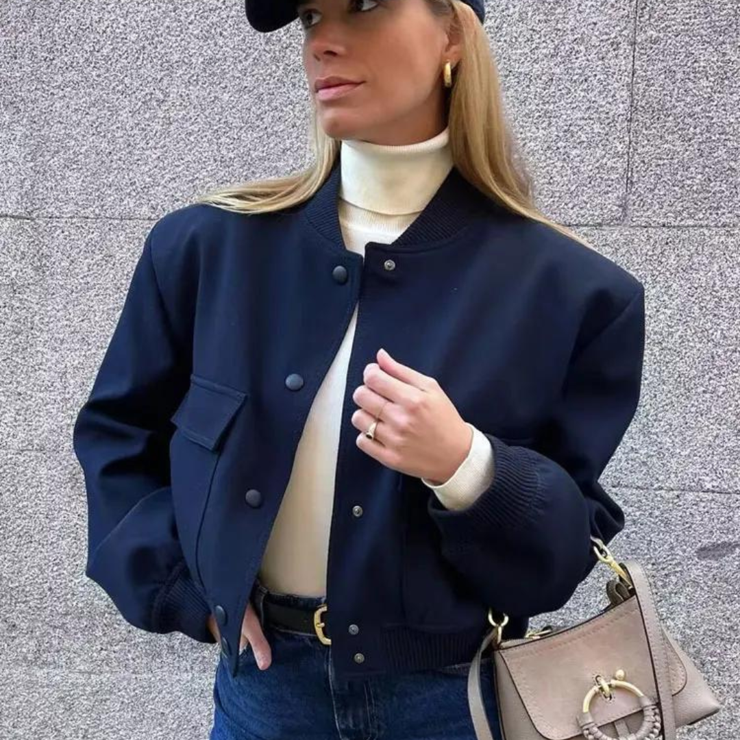 Jaqueta Bomber Feminina Vintage com Bolsos e Botão - DermeBela