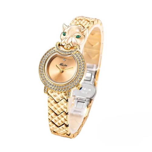 Relógio Feminino Leopard com Detalhe de Strass e Pedra Verde - DermeBela
