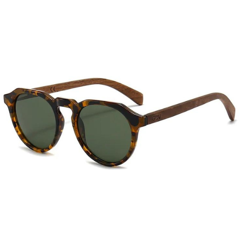 Óculos de Sol Feminino com Acabamento Leopard Grain em Madeira - DermeBela