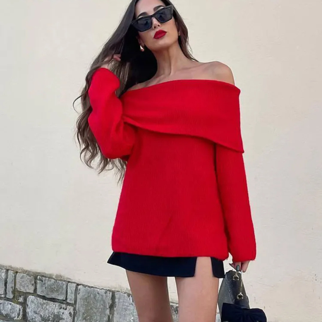 Suéter Feminino Elegância Ombro solto com Manga Longa - DermeBela