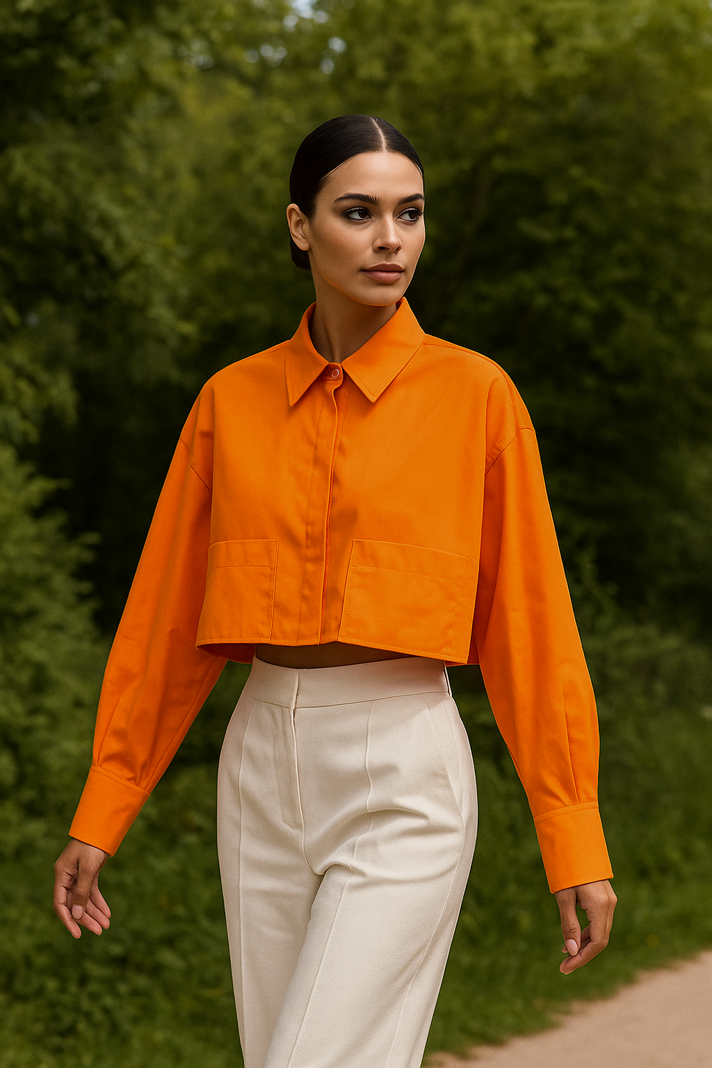 Camisa Feminina curta com detalhe de Bolso - DermeBela