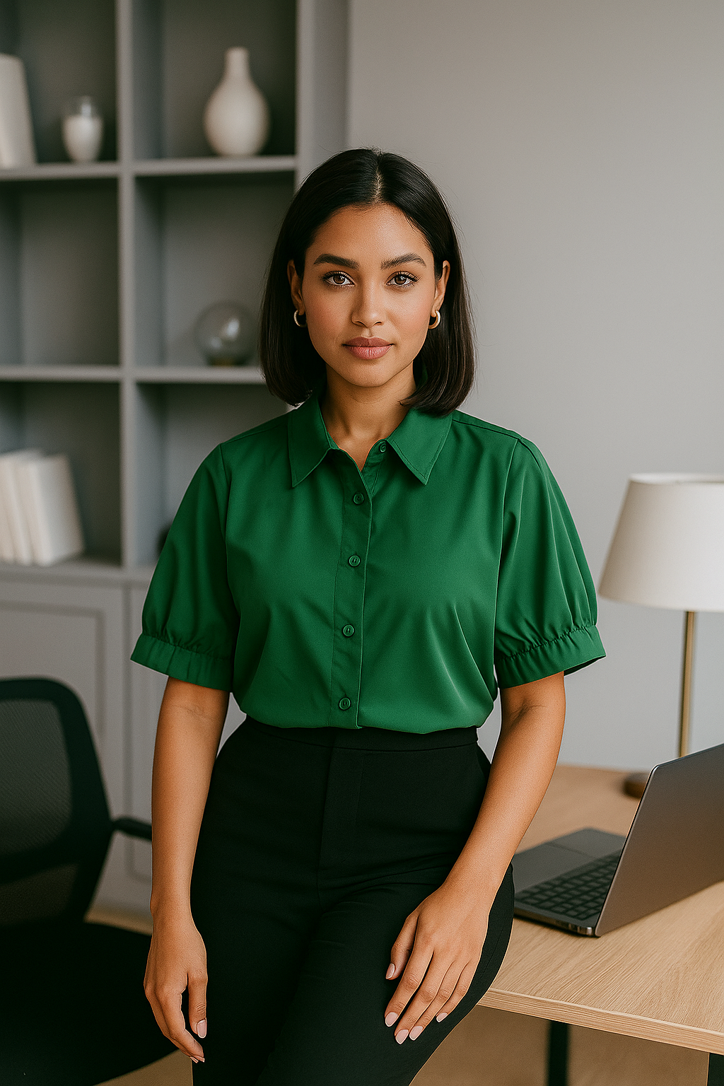 Camisa Casual Feminina Curta com Colarinho Versátil - Elegância Monocromática - DermeBela