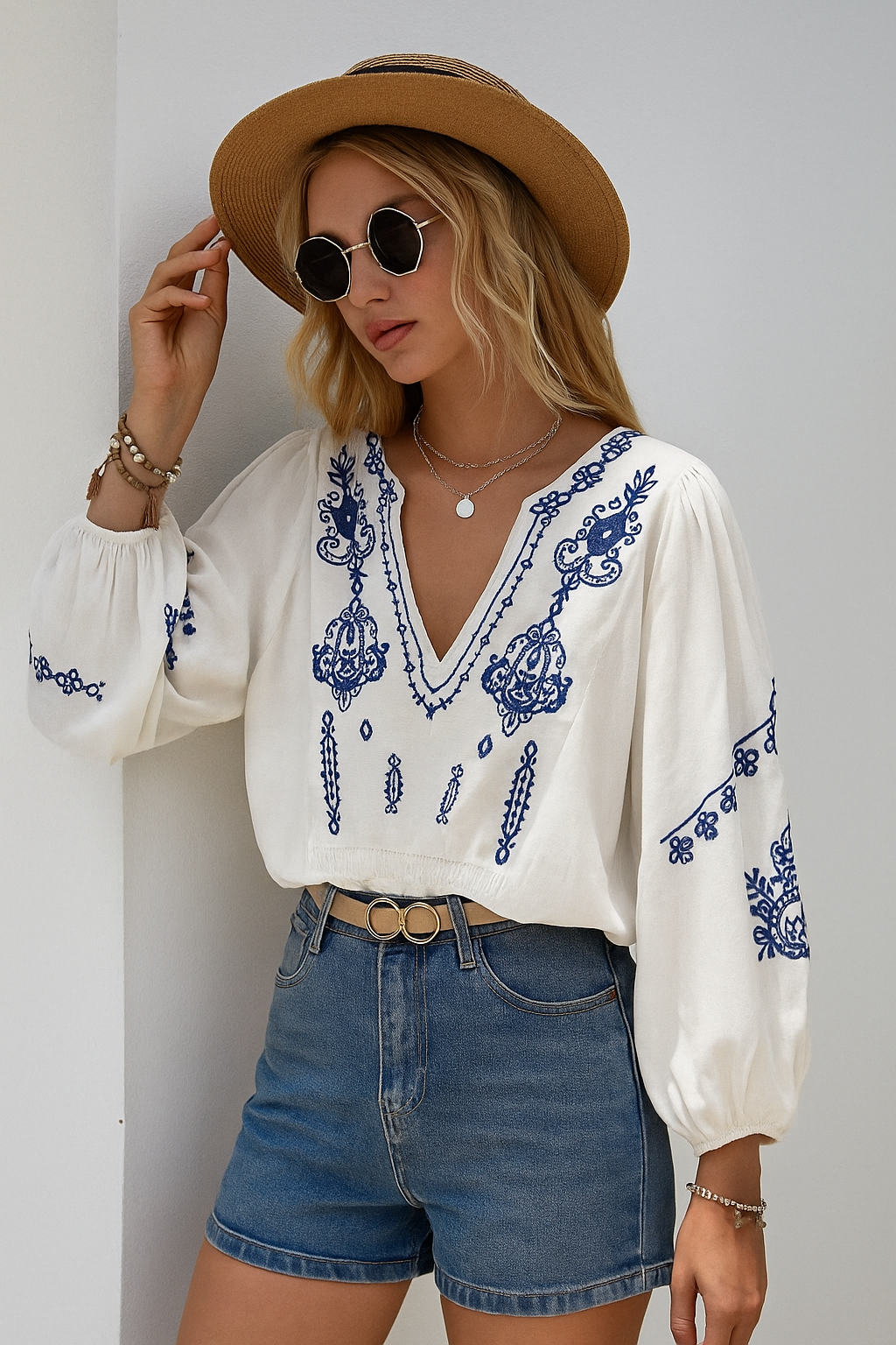 Camisa Solta Bordada de Renda Feminina - DermeBela