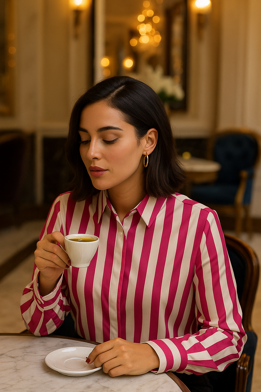 Camisa de Linho Feminina Listrada com Manga  - DermeBela