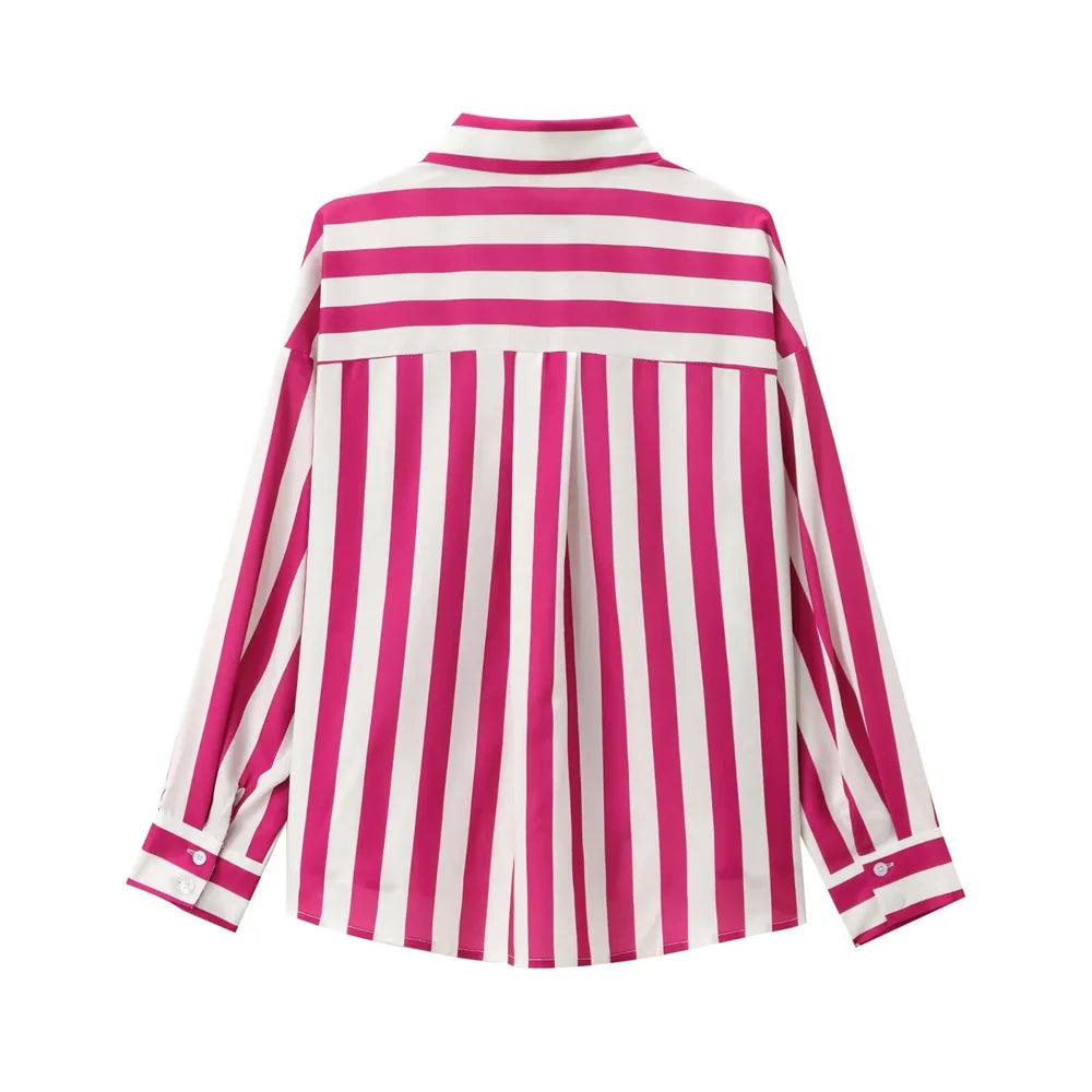 Camisa de Linho Feminina Listrada com Manga  - DermeBela