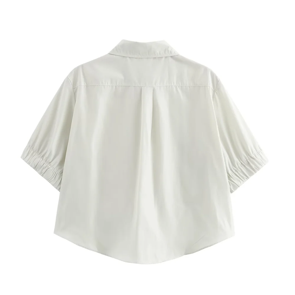 Camisa Casual Feminina Curta com Colarinho Versátil - Elegância Monocromática - DermeBela
