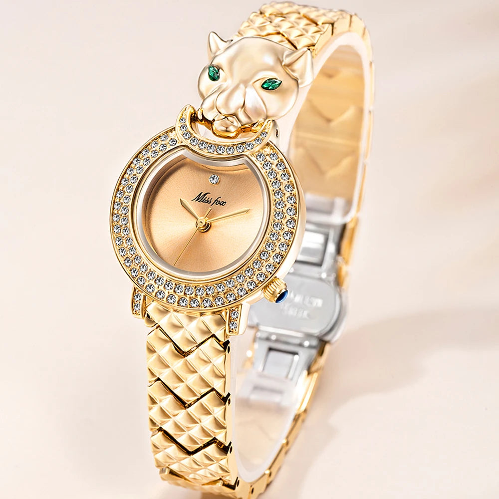 Relógio Feminino Leopard com Detalhe de Strass e Pedra Verde - DermeBela