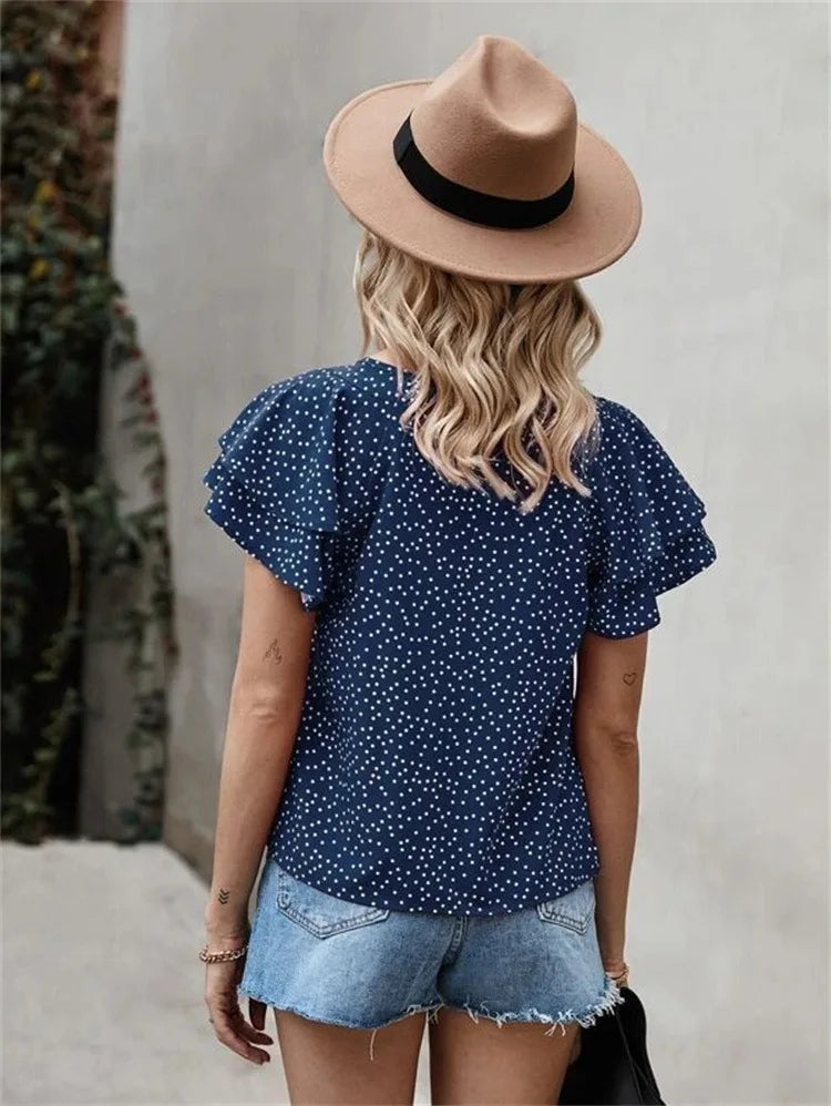 Blusa Estilosa de Manga Curta com Folha de Lótus - DermeBela