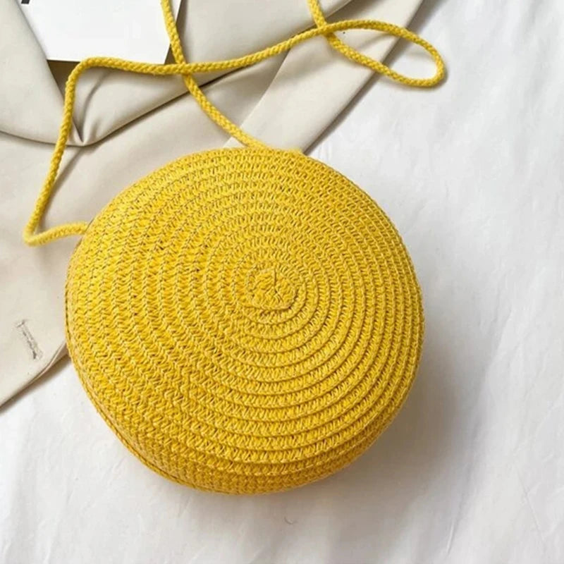 Bolsa de Palha Minimalista Redonda Crossbody - DermeBela