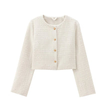 Casaco Feminino de Tweed com Gola O e Botões Dourados - DermeBela