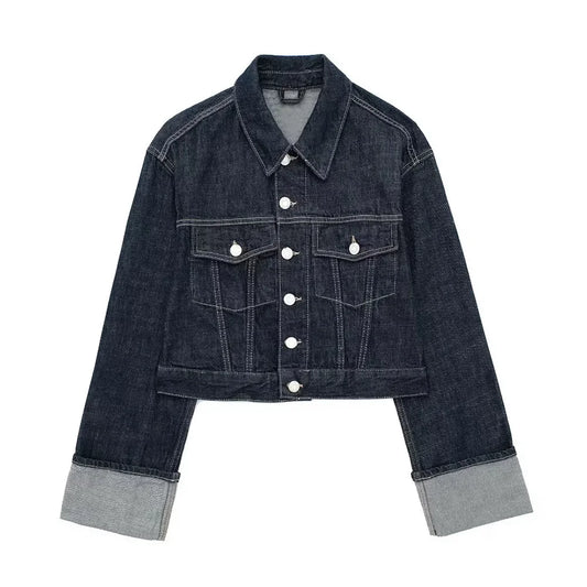 Jaqueta Denim Elegância Clássica com Lapela – DermeBela