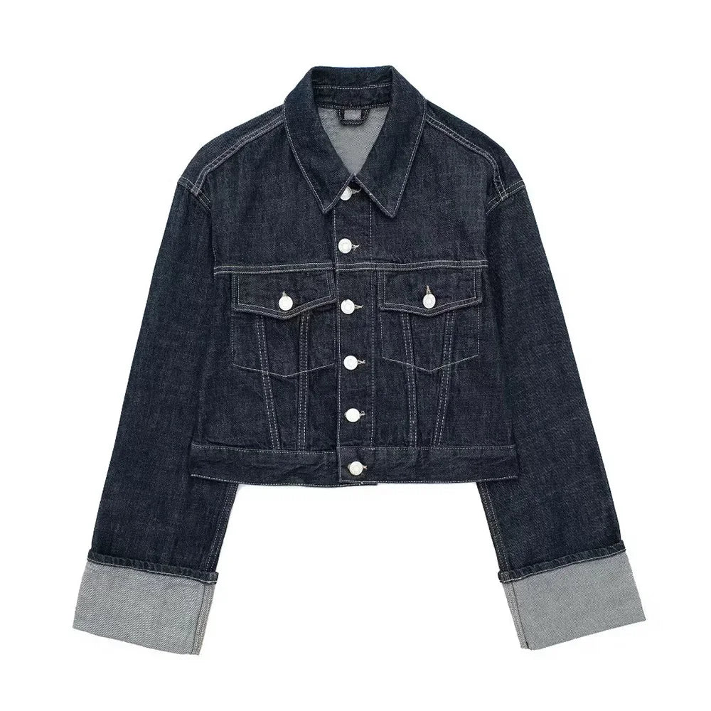 Jaqueta Denim Elegância Clássica com Lapela – DermeBela