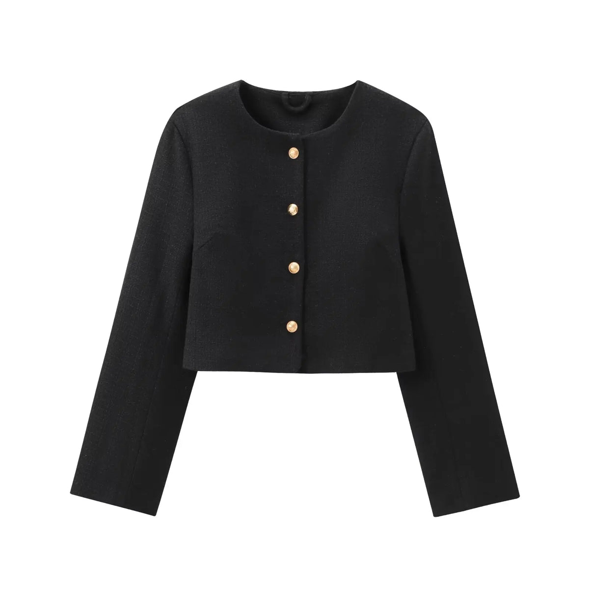 Casaco Feminino de Tweed com Gola O e Botões Dourados - DermeBela