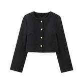 Casaco Feminino de Tweed com Gola O e Botões Dourados - DermeBela