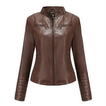 Jaqueta Feminina Couro Slim Gola Alta – DermeBela