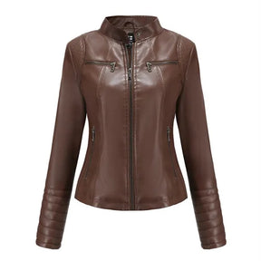 Jaqueta Feminina Couro Slim Gola Alta – DermeBela