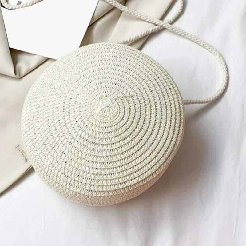 Bolsa de Palha Minimalista Redonda Crossbody - DermeBela