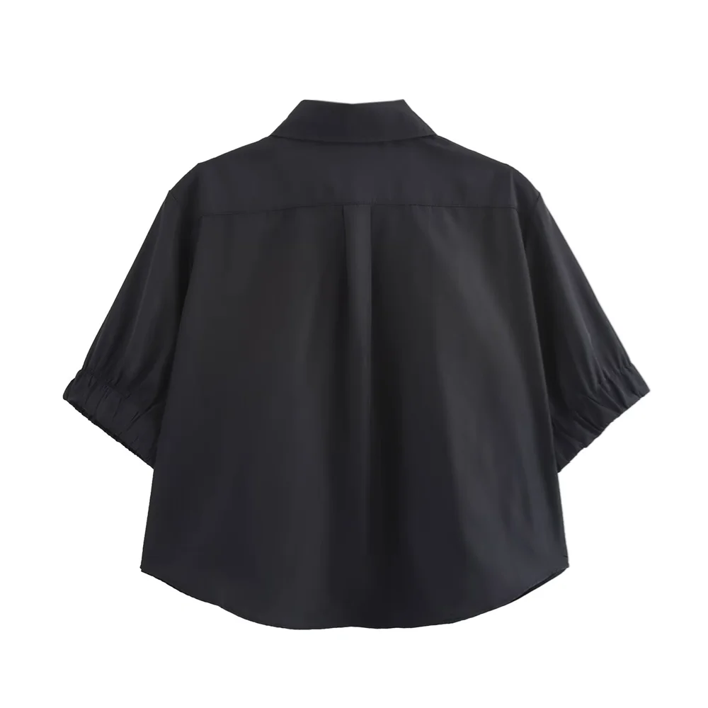 Camisa Casual Feminina Curta com Colarinho Versátil - Elegância Monocromática - DermeBela