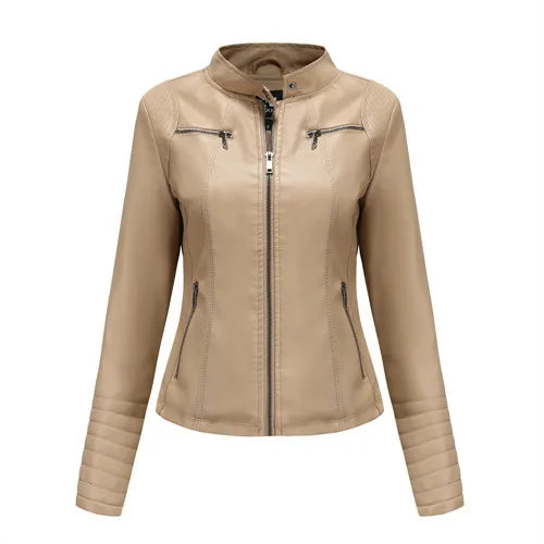 Jaqueta Feminina Couro Slim Gola Alta – DermeBela