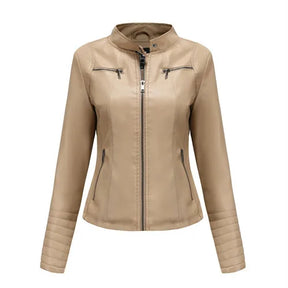 Jaqueta Feminina Couro Slim Gola Alta – DermeBela