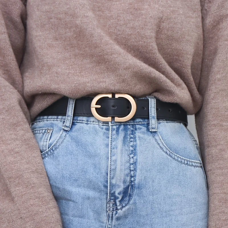 Cinto Elegante de Couro com Fivela Dourada - DermeBela