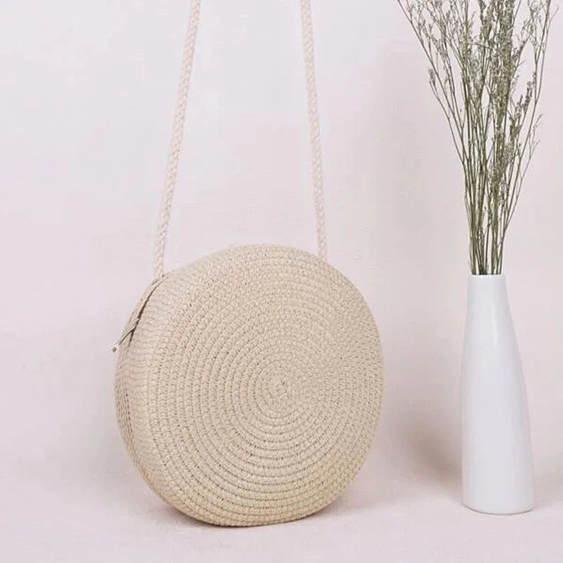 Bolsa de Palha Minimalista Redonda Crossbody - DermeBela