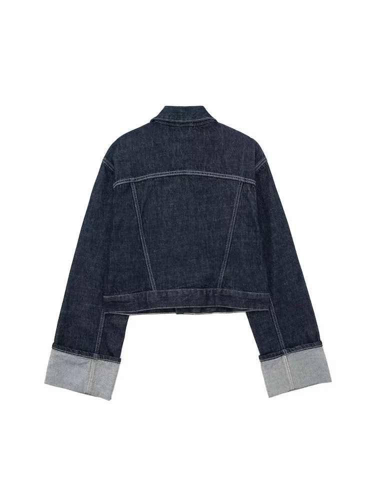 Jaqueta Denim Elegância Clássica com Lapela – DermeBela