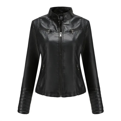 Jaqueta Feminina Couro Slim Gola Alta – DermeBela