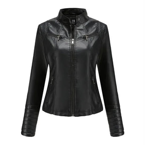 Jaqueta Feminina Couro Slim Gola Alta – DermeBela