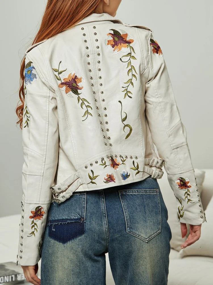 Jaqueta Feminina Floral com Rebites e Zíper - DermeBela