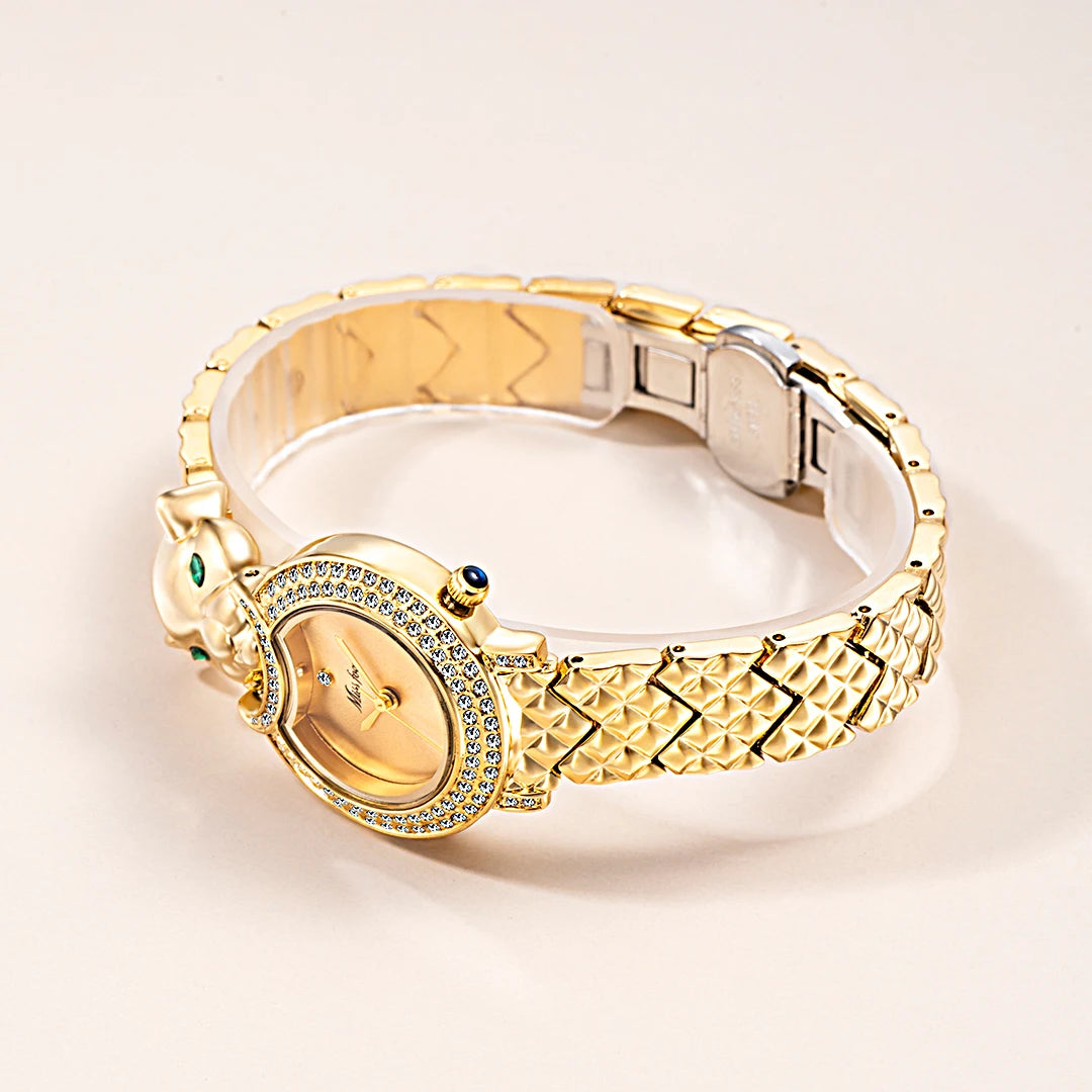 Relógio Feminino Leopard com Detalhe de Strass e Pedra Verde - DermeBela