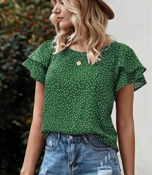 Blusa Estilosa de Manga Curta com Folha de Lótus - DermeBela